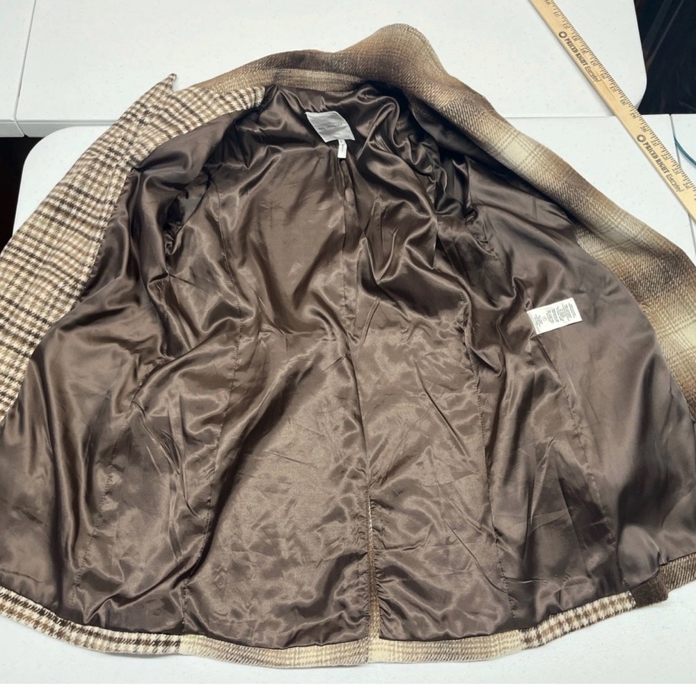 New Avec Les Filles Mixed Brown Plaid Boxy Blazer Size Medium - Picture 7 of 13